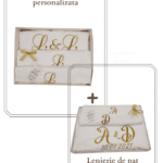 Combo: 2x Lenjerie 100 % Bumbac Damasc, pentru pat dublu, alba, 4 piese, personalizata cu initiale